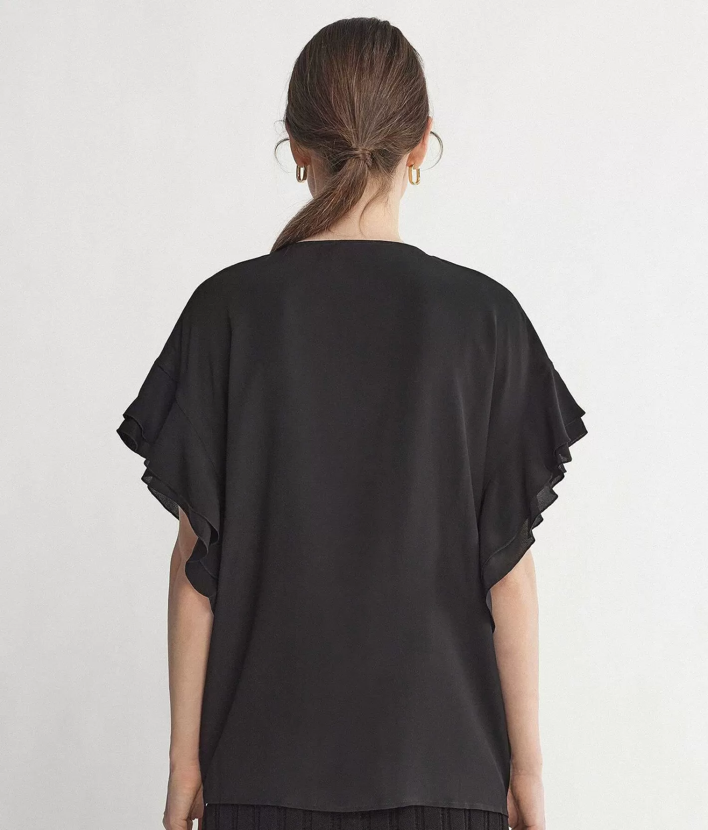 Falconeri Camicia Scollo A V Maniche Corte In Seta Con Rouches Clearance
