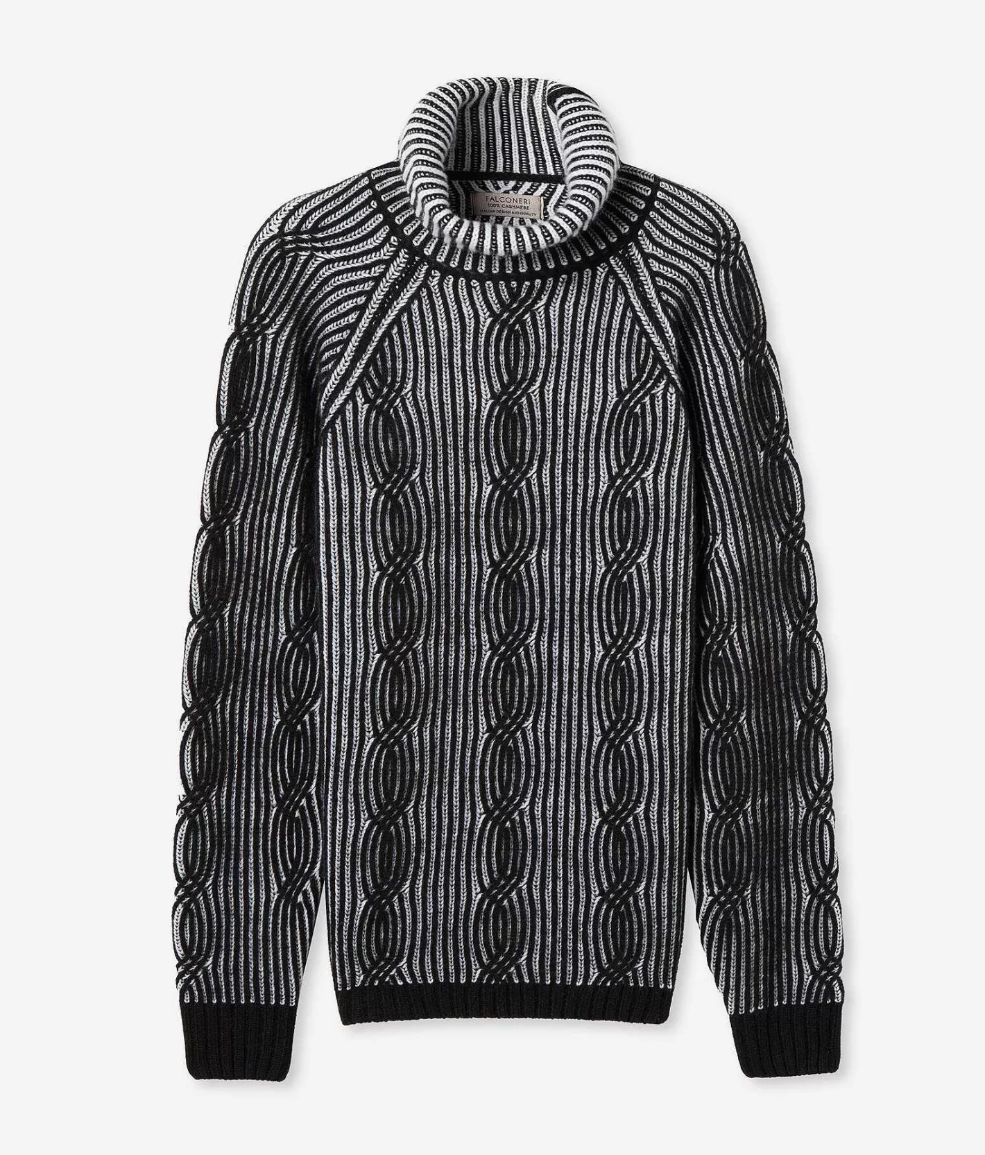 Falconeri Maglia Collo Alto In Cashmere Ultrasoft Trecce Bicolore Best