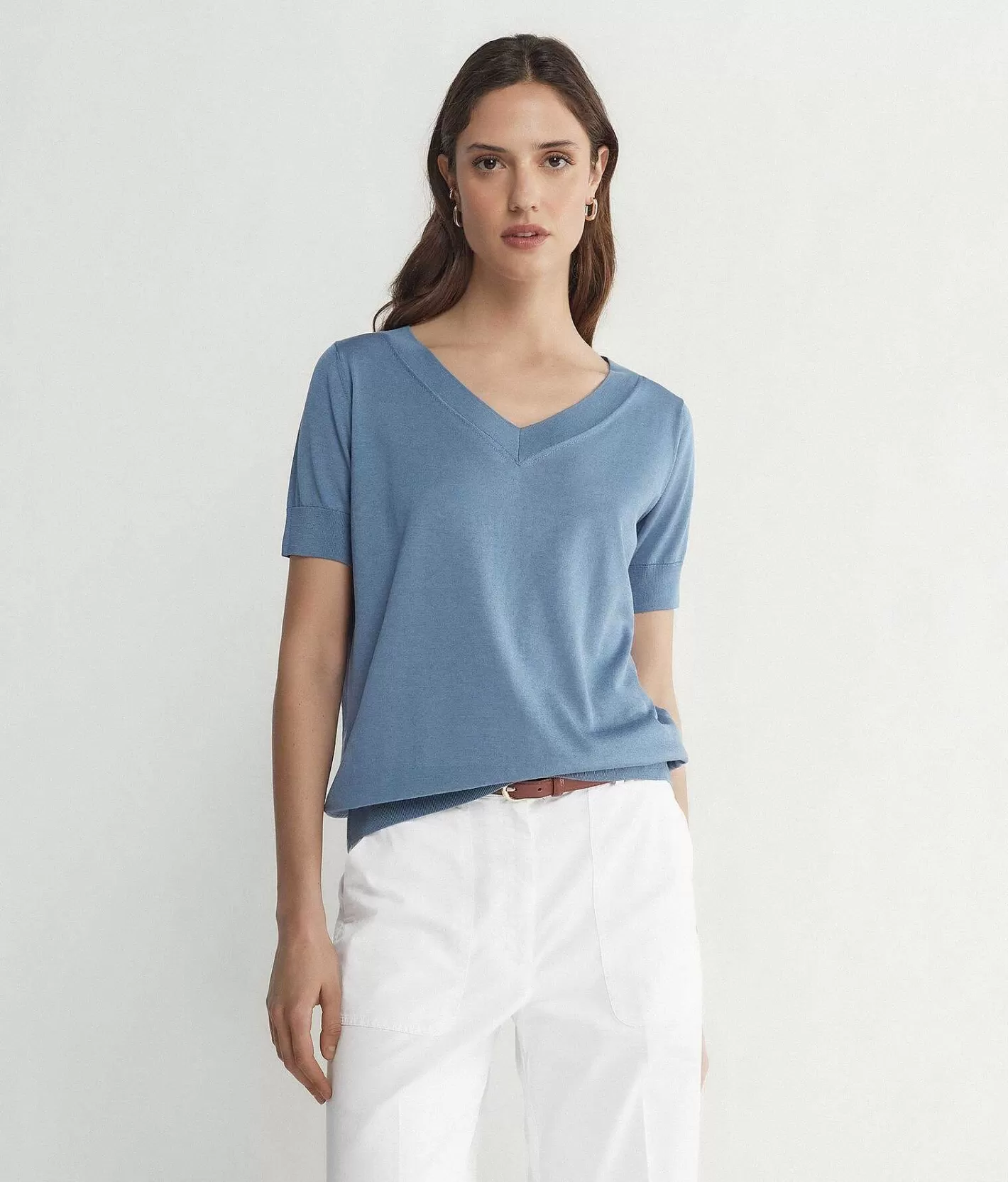 Falconeri Maglia Con Scollo A V A Maniche Corte In Seta Cotone Best Sale