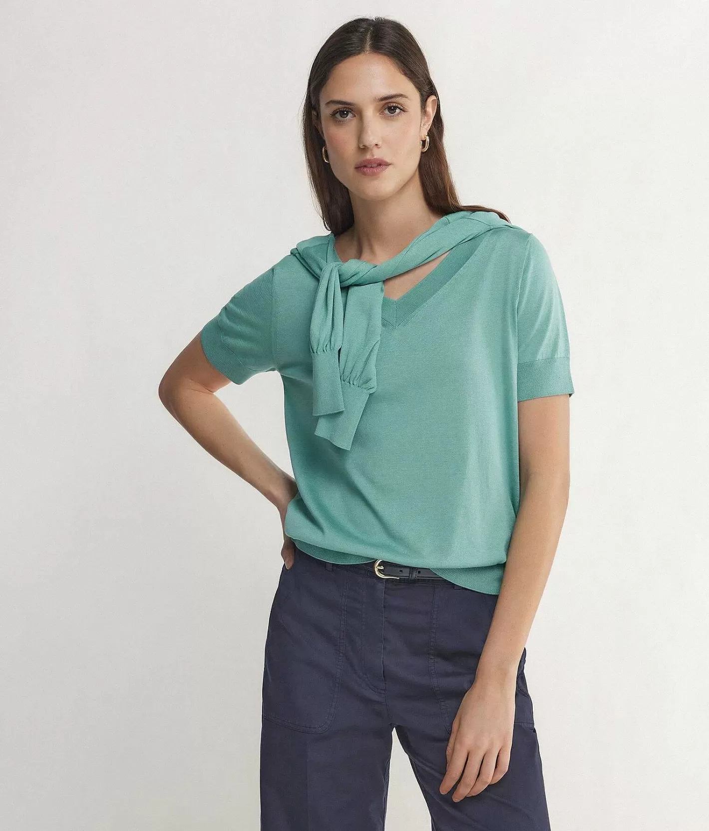 Falconeri Maglia Con Scollo A V A Maniche Corte In Seta Cotone Flash Sale