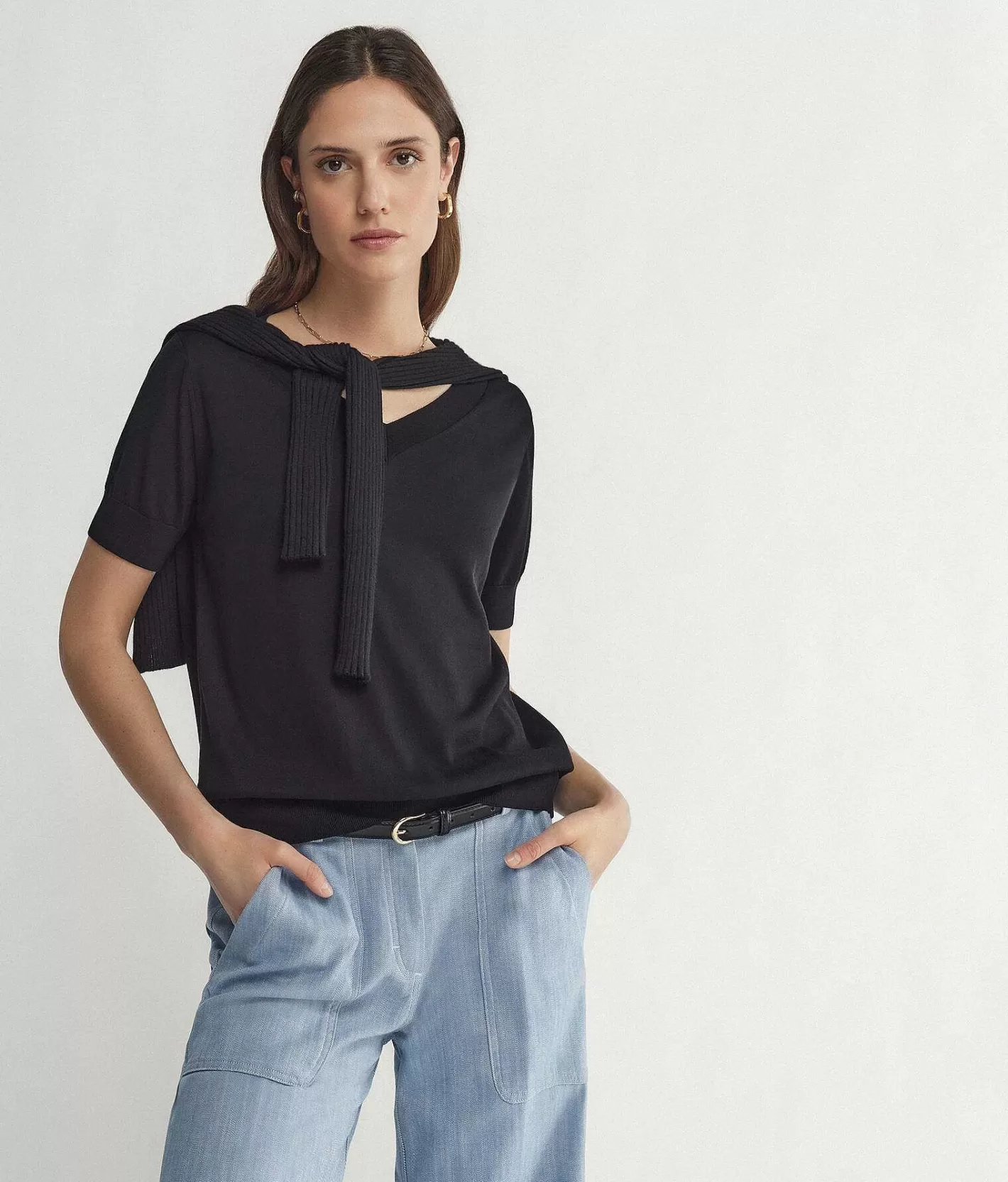 Falconeri Maglia Con Scollo A V A Maniche Corte In Seta Cotone Hot