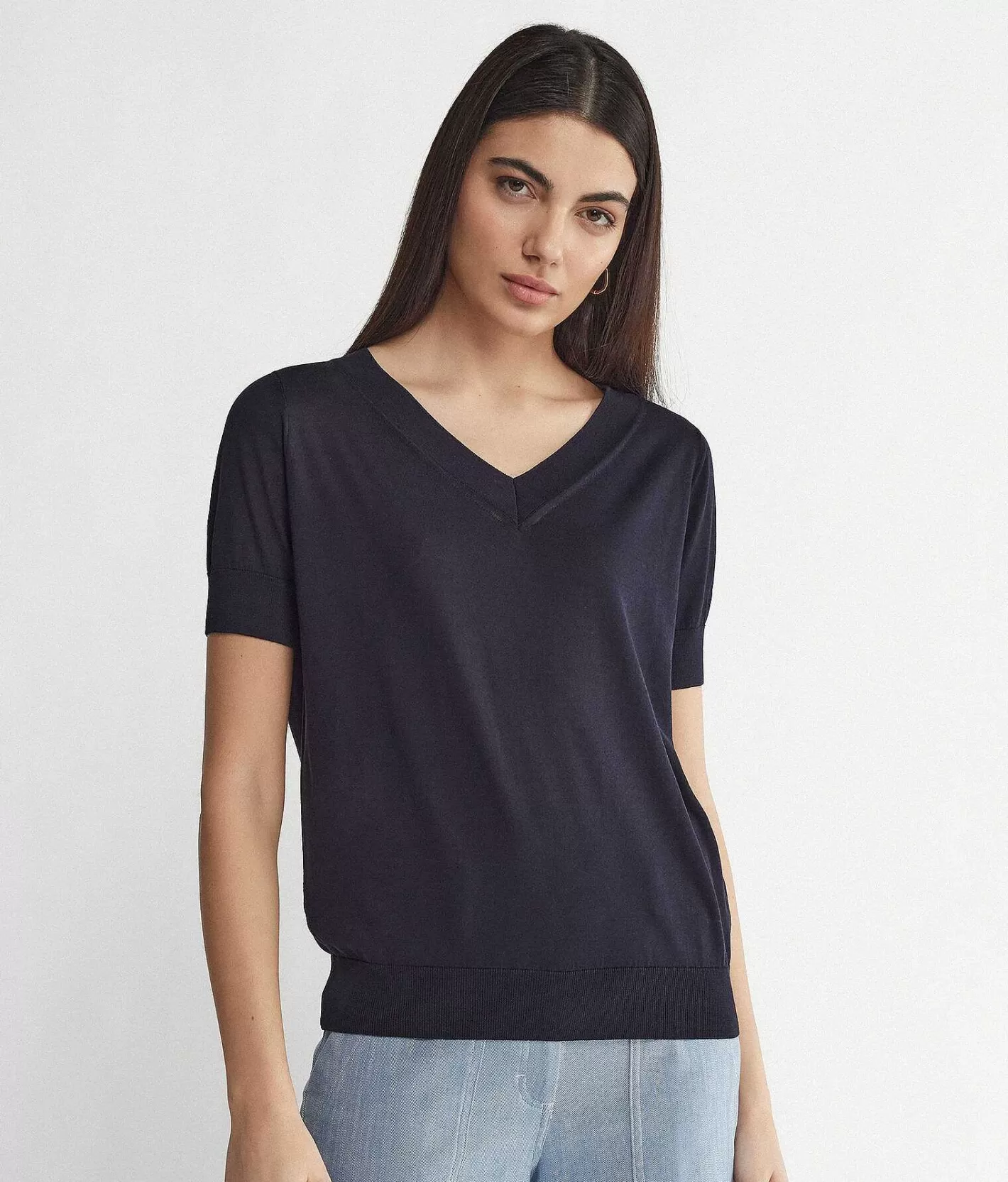 Falconeri Maglia Con Scollo A V A Maniche Corte In Seta Cotone Best Sale