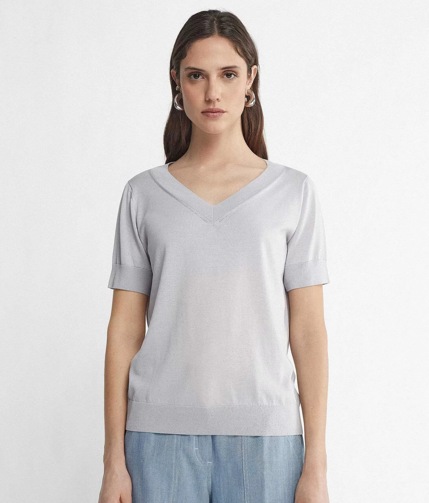 Falconeri Maglia Con Scollo A V A Maniche Corte In Seta Cotone Cheap