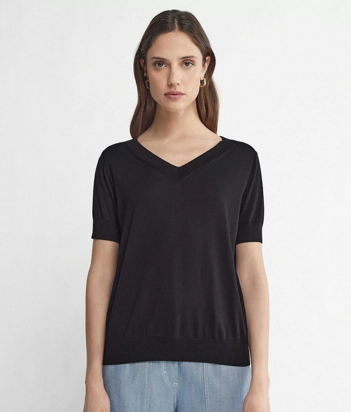 Falconeri Maglia Con Scollo A V A Maniche Corte In Seta Cotone Hot