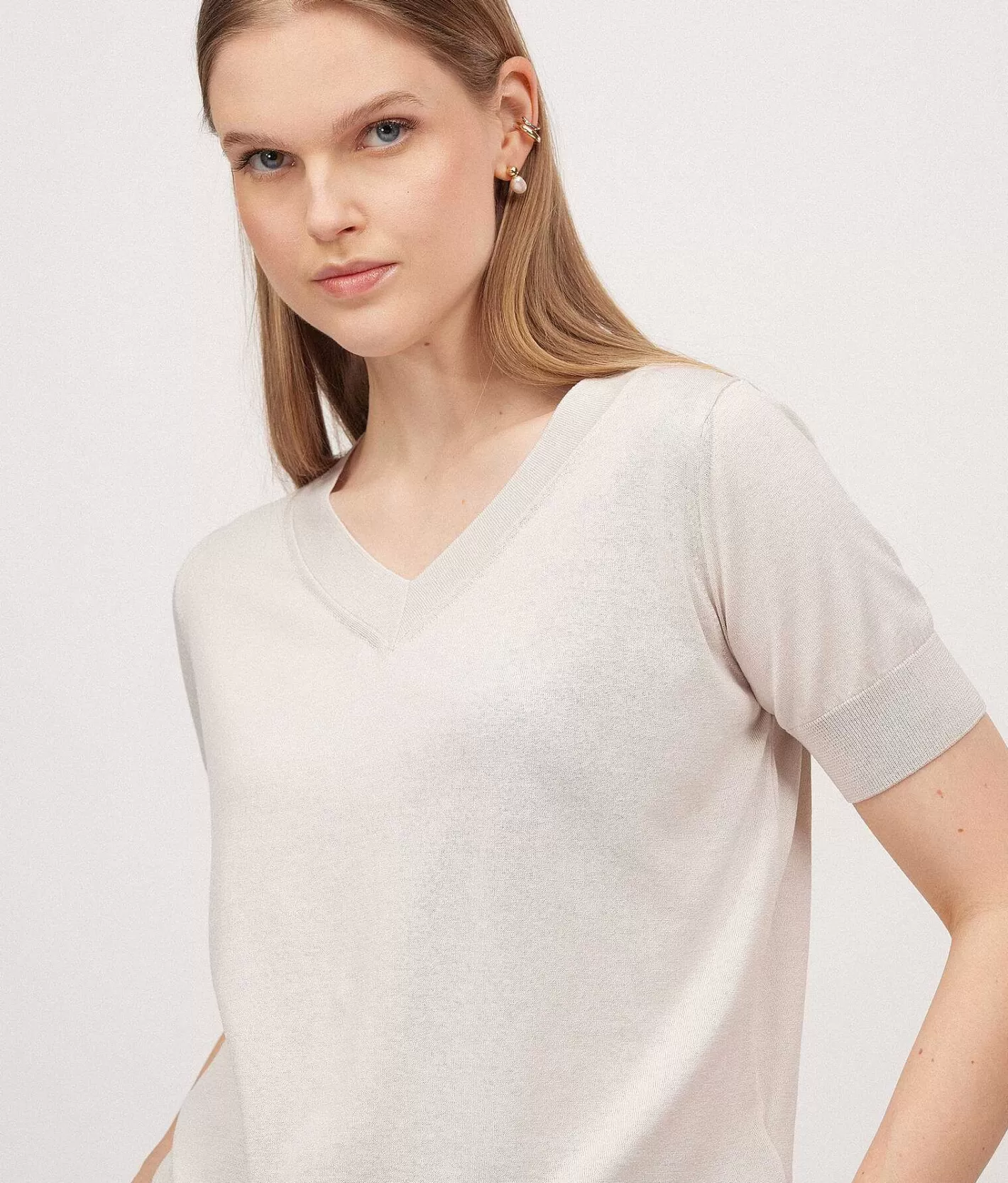 Falconeri Maglia Con Scollo A V A Maniche Corte In Seta Cotone Outlet