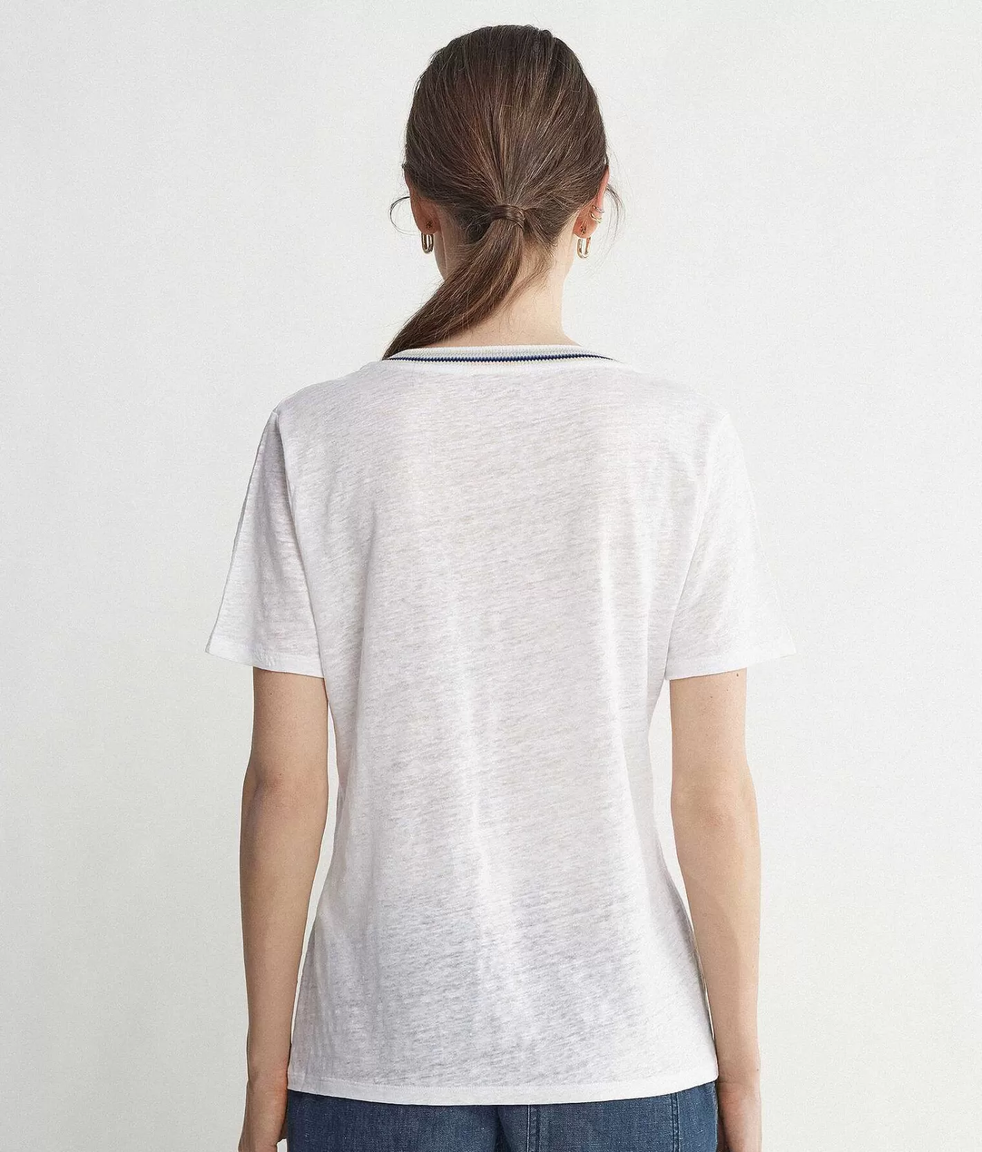 Falconeri T-Shirt Con Scollo A V Bordi Multicolor In Lino Flash Sale